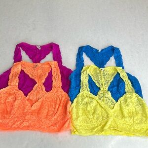 Free People VIBRANT NEON BUNDLE Galloon Lace Racerback Bralette 4 for 1!!!